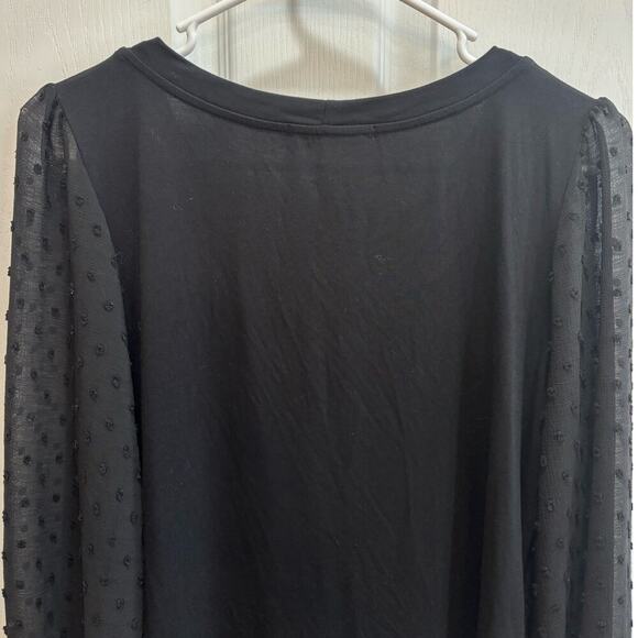 NWT Beacon Apparel Women L 3/4 Sleeve Black Knit Top Sheer Sleeves Chic Classic - Picture 7 of 8